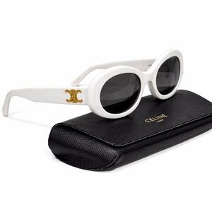 CELINE Triomphe 1 Oval White & Black Oval Acetate Sunglasses NEW